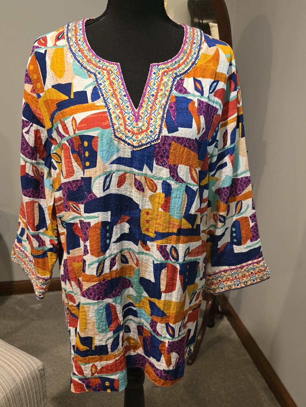 John Mark Multicolor Embroidered V-Neck Tunic